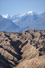 Canyons and eroded hilly landscape on mountains of the Tian Shan, Badlands, Valley of the Forgotten