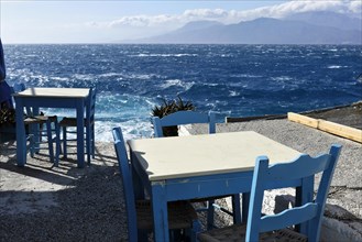 Taverna, bay, Matala beach, Matala, Crete, Greece, Europe