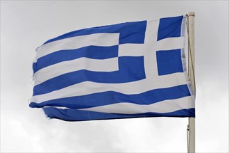 Greek flag In Agios Nikolaos (Aghios Nikolaos), Crete, Greece, Europe