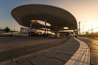 Modern concrete construction of a bus station in the evening light, Bus station, Pforzheim,