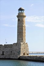 Venetian harbour, Venetian lighthouse, water reflection, Rethimnon, central Crete, island of Crete,
