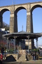 Place des Otages with bandstand, viaduct of the Paris-Brest railway line, Morlaix Montroulez,
