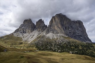 Sassolungo group, pass summit, Passo Sella, Dolomites, South Tyrol, Italy, Europe