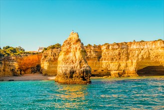 Beautiful limestone Algarve coast with caves and rock formation, Albufeira, south of Portugal