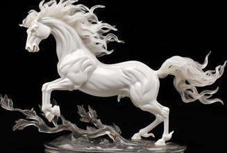 White horse on a black background. Animal figurine on a black background AI generated