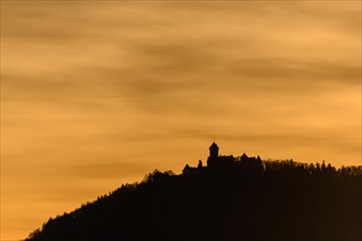 Silhouette of the Haut Koenigsbourg on the top of a mountain. Bas-Rhin, Alsace, Grand Est, France,