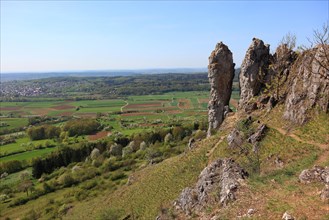 Ehrenbuerg rock and the Walberla rock, Wiesenthauer Nadel, near Kirchehrenbach, district of