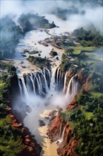 Aerial view over the Iguazu Falls, Argentina, Brazil, AI Generated, AI generated, South America