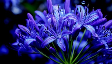 Agapanthus black magic, African lily, with delicate petals against a dark background highlighting