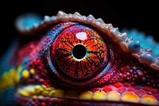 Vibrant close-up image capturing the intricate details and vibrant colors of a chameleon eye
