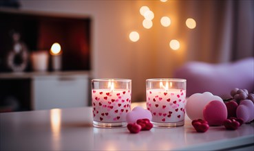 A cozy and romantic setting featuring candles with heart cutouts AI generated