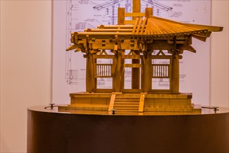 Buyeo, South Korea, July 7, 2018: Wooden model of palace pavilion on display at Baekje history