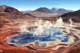 Surrealist aerial view of the Tatio geyser in the Atacama desert, Chile, AI Generated, AI