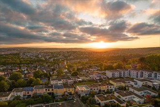 Warm evening light of the sunset over a peaceful residential area, Pforzheim, Sonnenberg, Germany,
