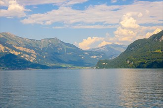 Mountain on Lake Brienz in a Sunny Day in Interlaken, Bernese Oberland, Bern Canton, Switzerland,
