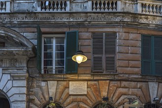 Detailed view with memorial plaque of the former home of Cesare Cerruti, 1820 -1905, Italian