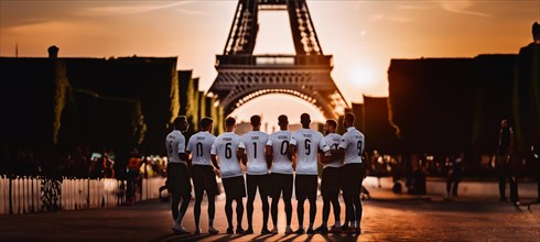 Sports National team of players in Paris at the Olympic Games 2024. Athletes at the Eiffel Tower,