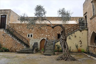 Inner courtyard, monastery church, Arkadi Monastery, Moni Arkadi, national monument, Crete, Greece,