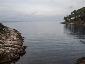 View of a bay from the promenade path, near Veli Losinj, Kvarner Bay, Croatia, Europe