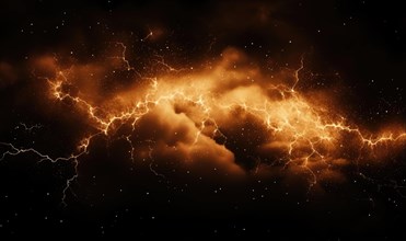 Fiery thunderstorm over the sea. Thunderstorm and lightning in the night sky AI generated