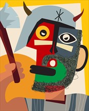 The axe viking warrior, abstract art colorful vector card