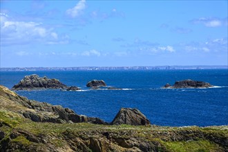 Cliffs at the Pointe Saint-Mathieu, Crozon peninsula, Plougonvelin, Finistere department, Brittany