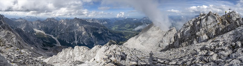 Panorama, view of mountain panorama with Wimbachgries valley and mountain panorama with rocky