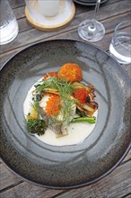 Lingfish with caviar, Gothenburg, Vaestra Goetalands laen, Sweden, meal, food, plate, served,