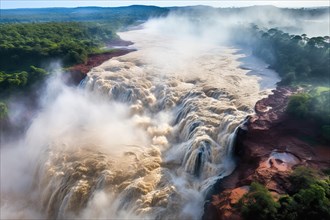 Aerial view over the Iguazu Falls, Argentina, Brazil, AI Generated, AI generated, South America
