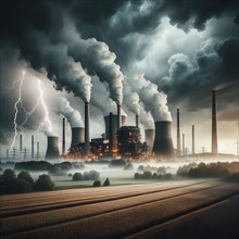 Climate change, climate crisis, global warming, symbolic image, a power plant with lots of smoke