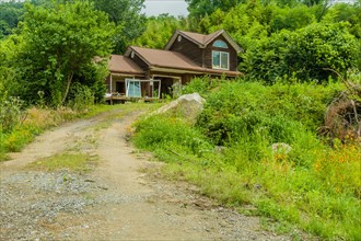 Daejeon, South Korea, June 29, 2018: Vacant two story house abandoned in countryside, Asia
