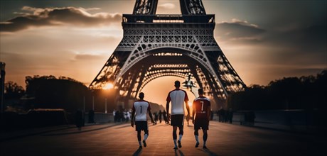 Sports National team of players in Paris at the Olympic Games 2024. Athletes at the Eiffel Tower,