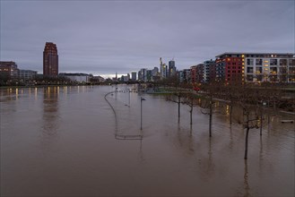 After persistent rainfall, the Main overflowed its banks in the eastern harbour area of Frankfurt