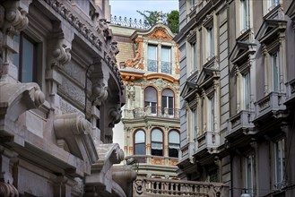 Historic house facades opposite the Old Stock Exchange, Genoa, Italy, Europe