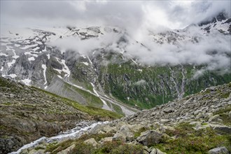Cloudy mountain landscape, view of rocky and glaciated mountains, Furtschaglhaus, Berliner