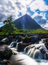 Waterfall under Buachaille Etive Mor, River Coupall, Glen Etive and River Etive, Highlands,