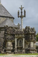 Calvary Calvaire, granite stone carving, Enclos Paroissial parish enclosure of Guimiliau, Finistere