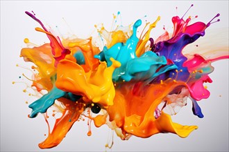 Abstract background of vibrant colorful paint splashes on black background, AI generated