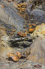 Ferrous rocks in the park of the former open-cast mine of Rio Marina, Elba, Tuscan Archipelago,