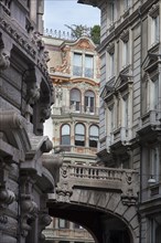 Historic house facades opposite the Old Stock Exchange, Genoa, Italy, Europe