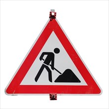 Road works sign isolated over white