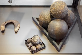 Horseshoe, cannonballs and grapeshot balls, findings from the battlefield in Le Caillou, Napoleon's