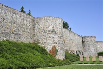 Old medieval town rampart, city wall at Binche, Hainaut, Wallonia, Belgium, Europe