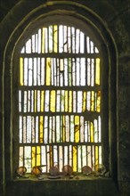 Stained glass window of the chapel on Mont Saint-Michel de Brasparts, Monts d'Arree massif,