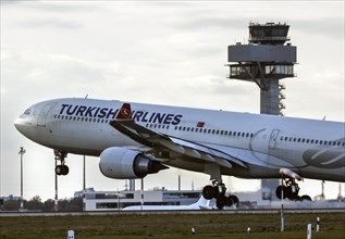 An Airbus A330-320 of the airline Turkish airlines lands at BER Berlin Brandenburg Airport Willy