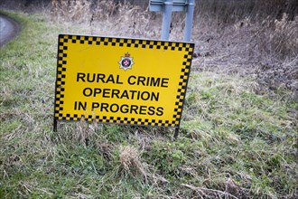 Rural Crime operation in progress sign, Wiltshire, England, UK