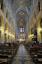 Interior view, Notre-Dame de Paris Cathedral, Ile de la Cite, 4th arrondissement, Paris, France,