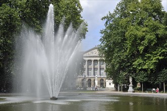 Fountain at the Parc de Bruxelles, Warandepark and the Belgian parliament, Palace of the Nation,