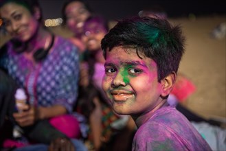 Boy, Holi Festival, indian spring festival, traditional festival of colours, Marina Beach, Chennai,