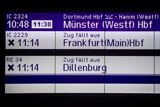 Railway display board with train change rounds at the main station, Witten, North Rhine-Westphalia,